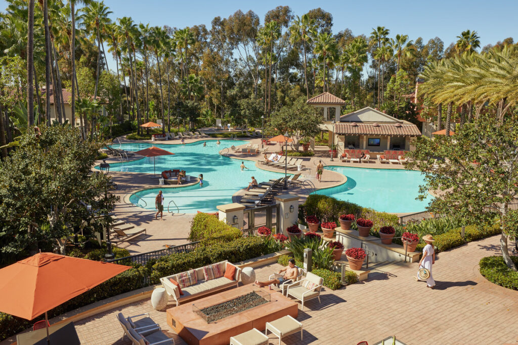 Aerial view of apartment community pool